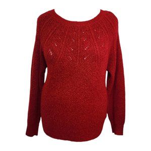 KNOX ROSE Sweater Red Boucle Knit Sweater Eyelet Large Target